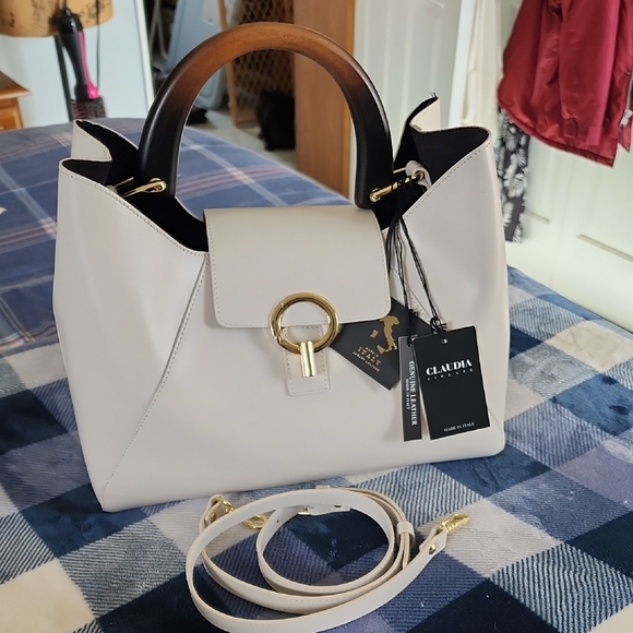 Claudia Canova White Satchel with Gold Details - Picture 1 of 12